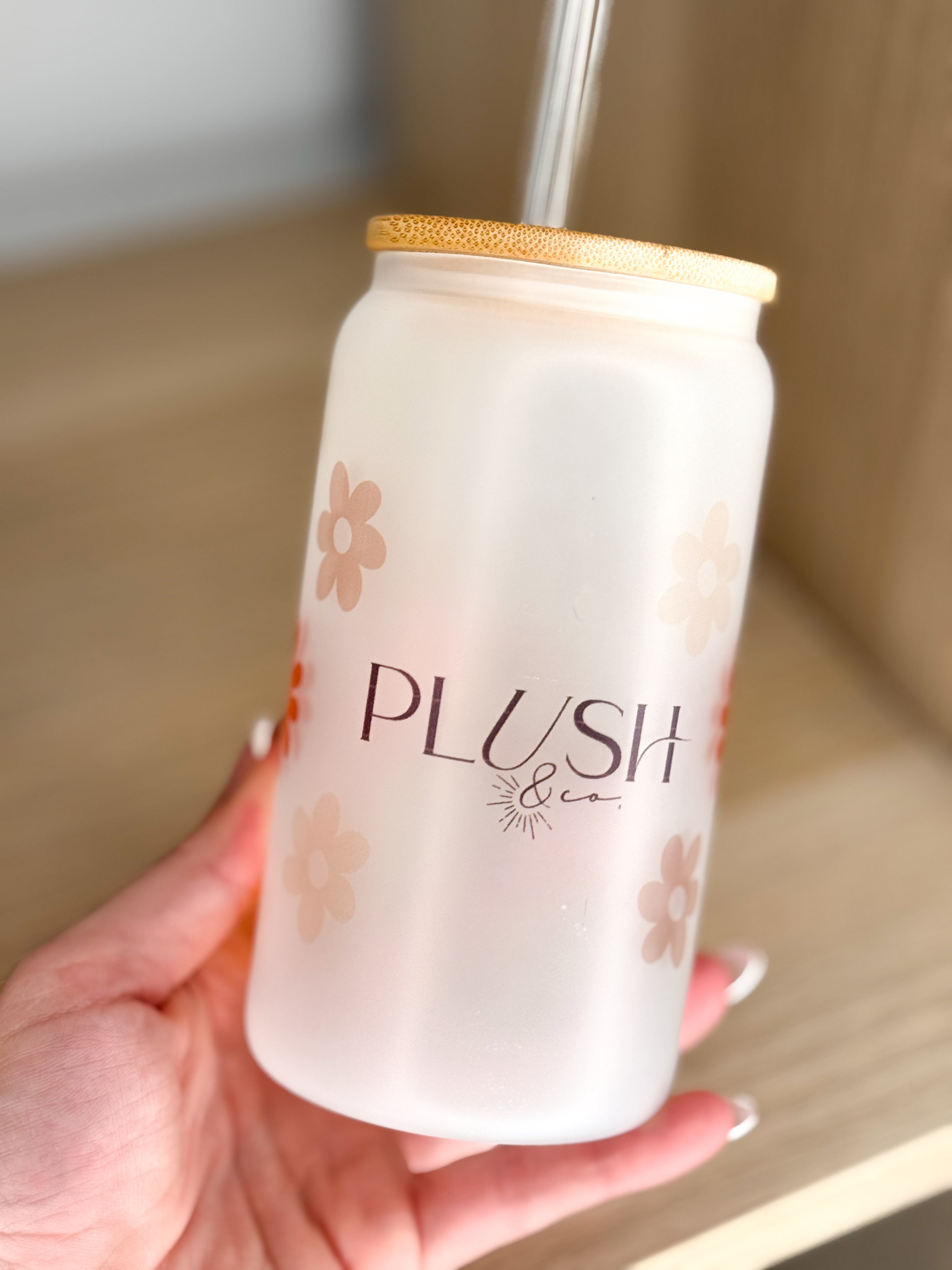 Tumbler en vitre avec couvercle en bois