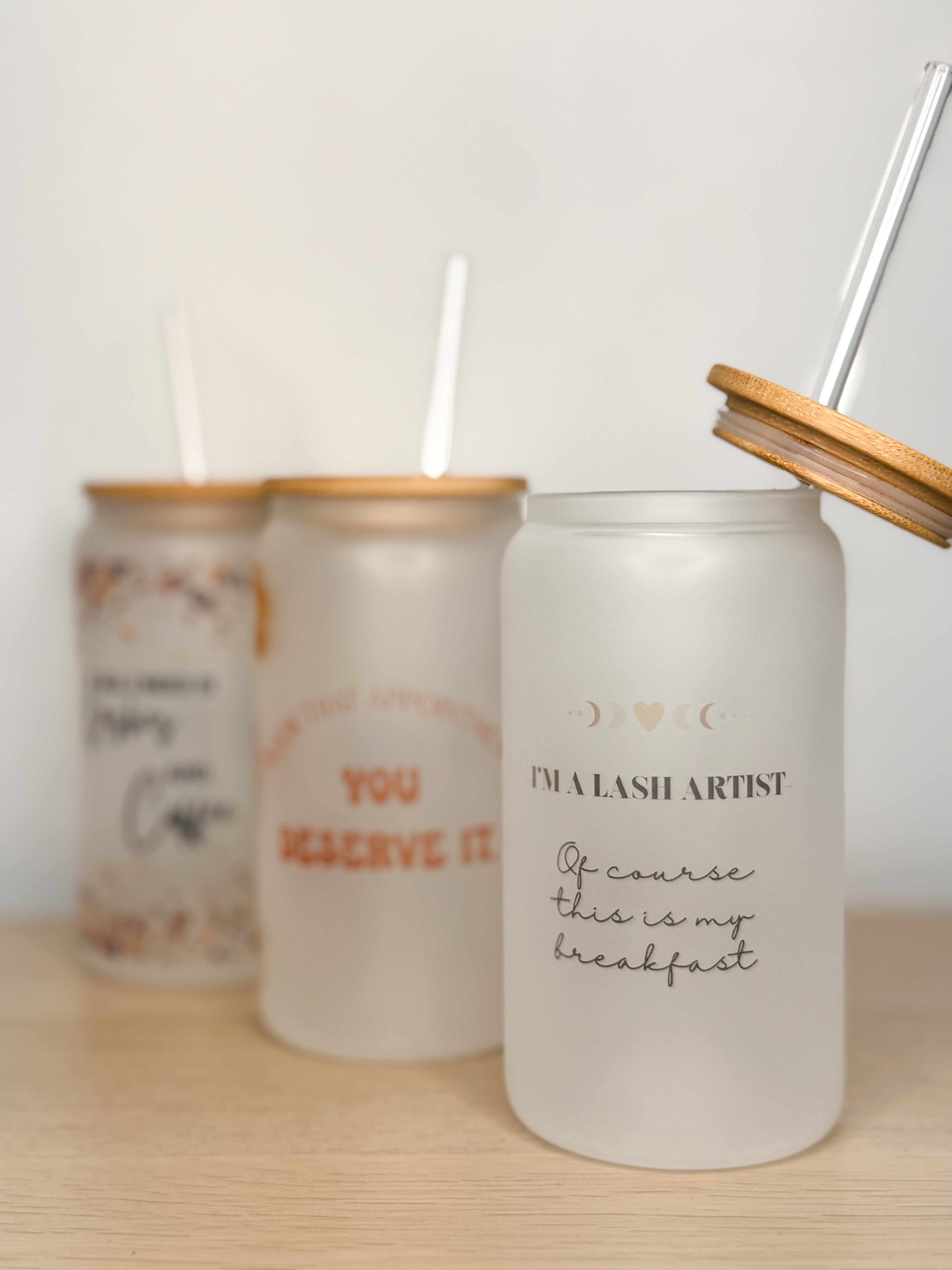 Tumbler en vitre avec couvercle en bois